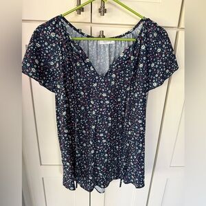 SimpleFun Women's Boho Floral V-Neck Short Sleeve Summer Blouse, Size Large